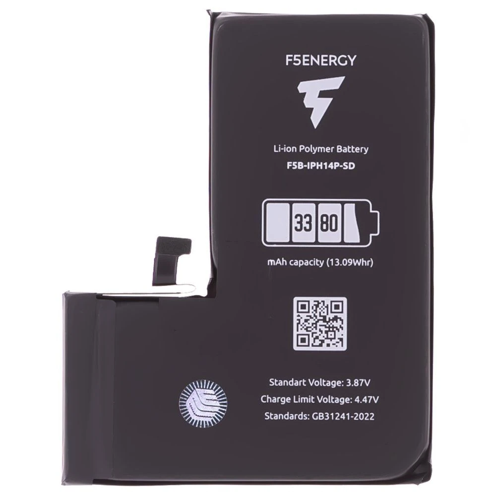 Аккумулятор для Apple iPhone 14 Pro (F5ENERGY) (усиленный) (3380 мАч) (SPECIAL EDITION) (с верификацией) + двухсторонний скотч фото №1
