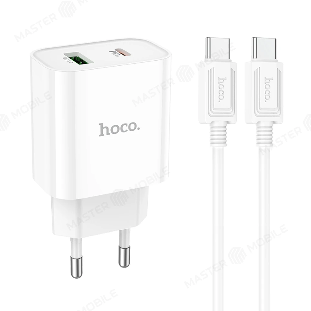 Сетевое зарядное устройство Hoco C80A Plus USB + TypeC 20W + кабель TypeC - TypeC (белый) фото №1