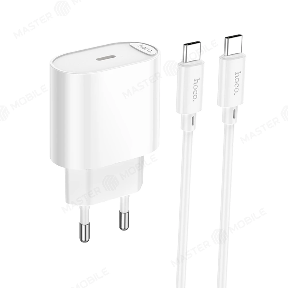 Сетевое зарядное устройство Hoco C109A TypeC 20W + кабель TypeC - TypeC (белый) фото №1