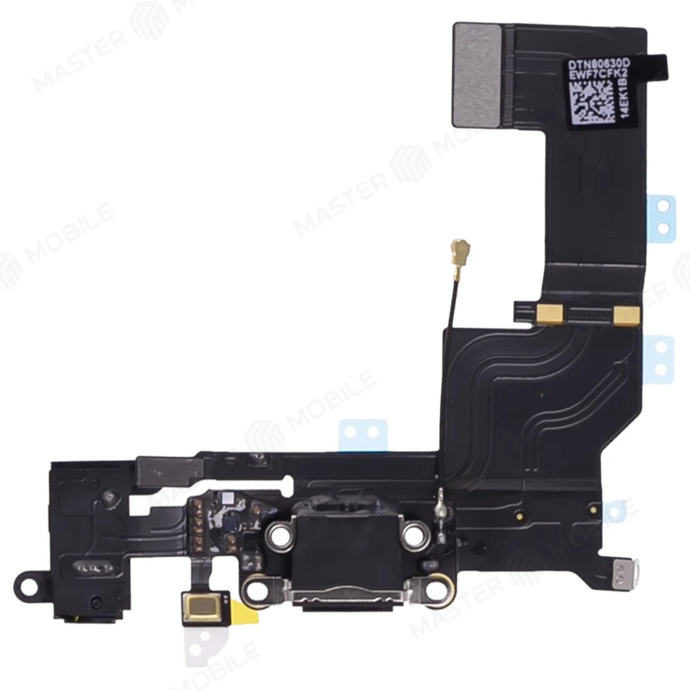 Шлейф для Apple iPhone 5s с комп. + разъем зарядки/гарнитуры + микрофон (черный)  фото №1