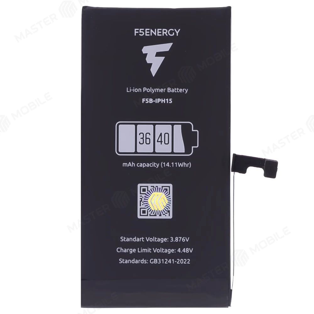 Аккумулятор для Apple iPhone 15 (F5ENERGY) (усиленный) (3640 мАч) (SPECIAL EDITION) + двухсторонний скотч фото №1