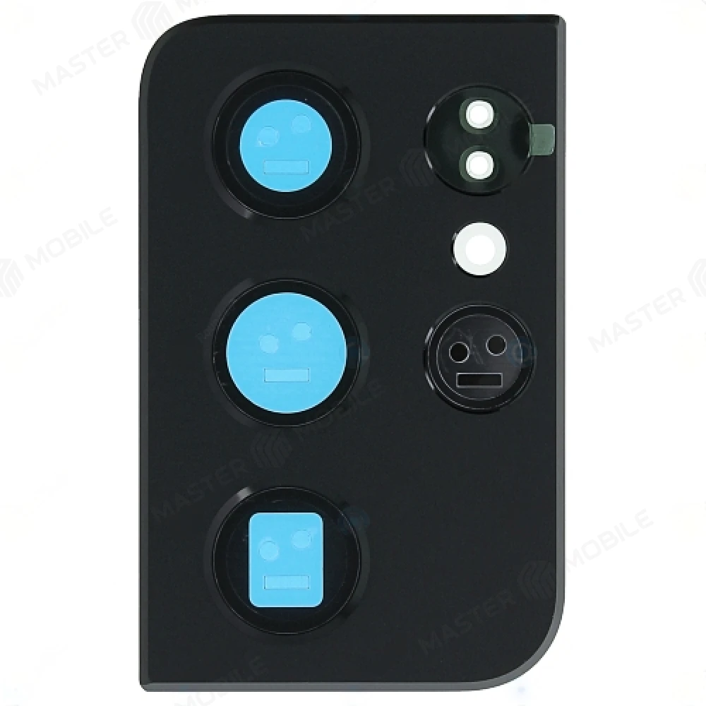 Стекло задней камеры для Samsung G998 Galaxy S21 Ultra (черный) (в рамке) фото №1