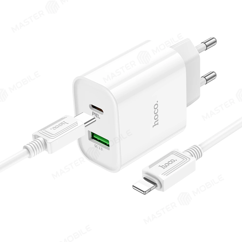 Сетевое зарядное устройство Hoco C80A Plus USB + TypeC 20W + кабель TypeC - Lightning (белый) фото №3