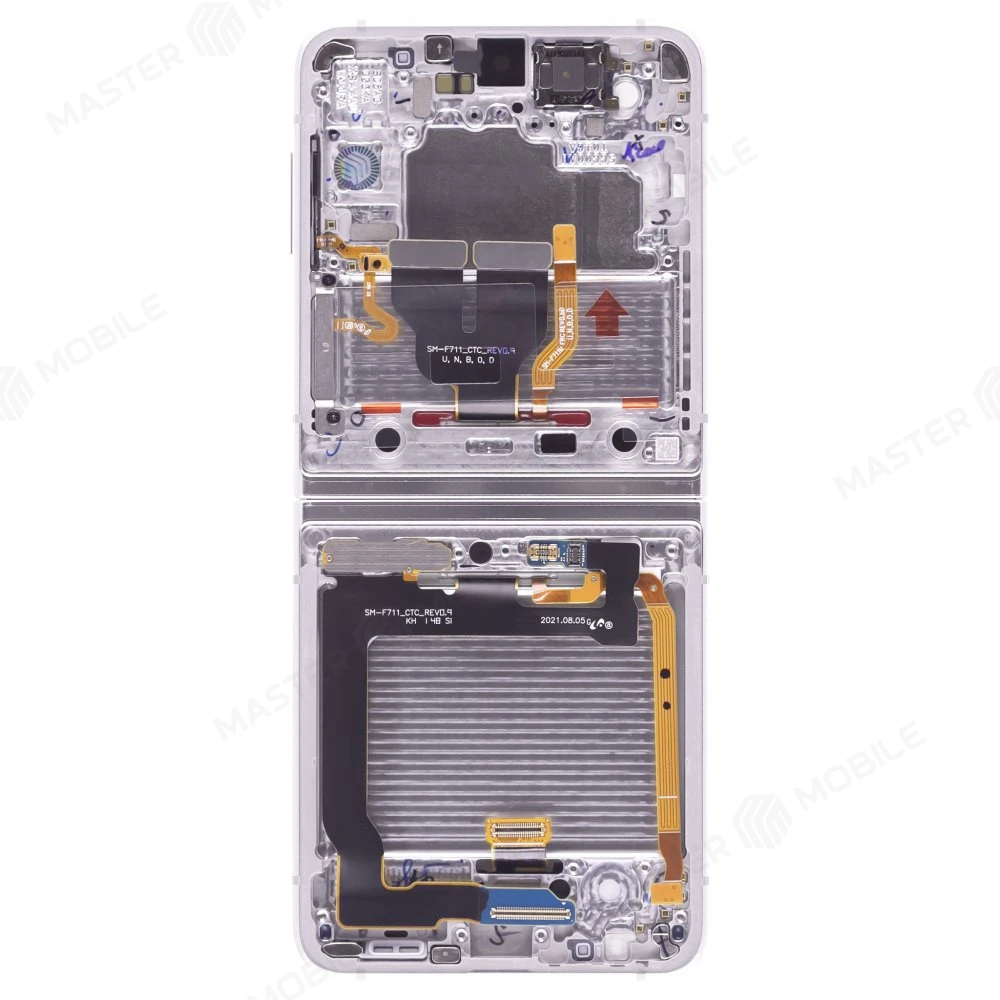 Дисплей для Samsung F711 Galaxy Z Flip 3 + тачскрин (внутренний) (серебристый) (в рамке) (ORIG100) (возможен дефект ЛКП) фото №2