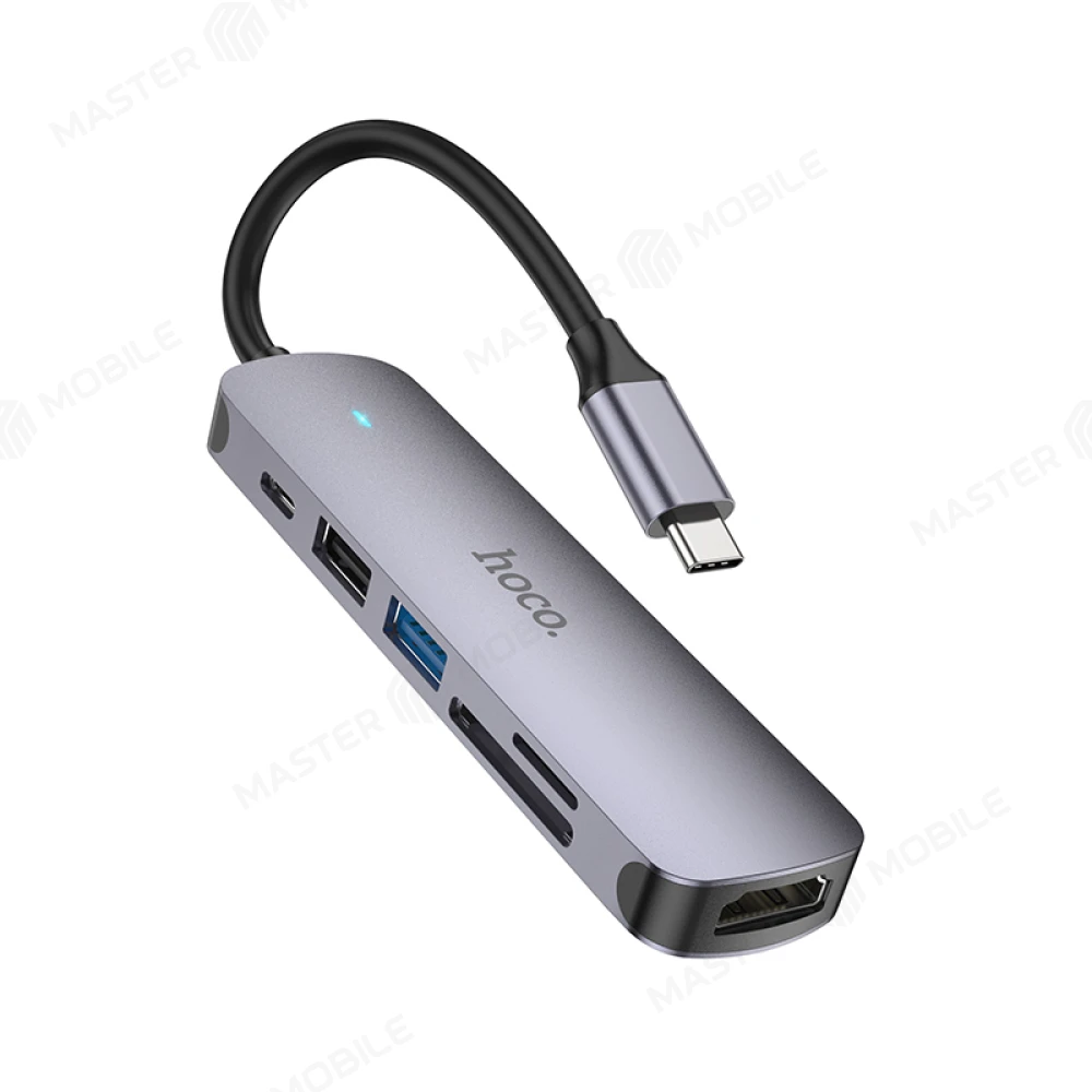 Разветвитель USB Hub Hoco HB28 HDMI/2 USB/TypeC/SD - TypeC (серый) фото №1