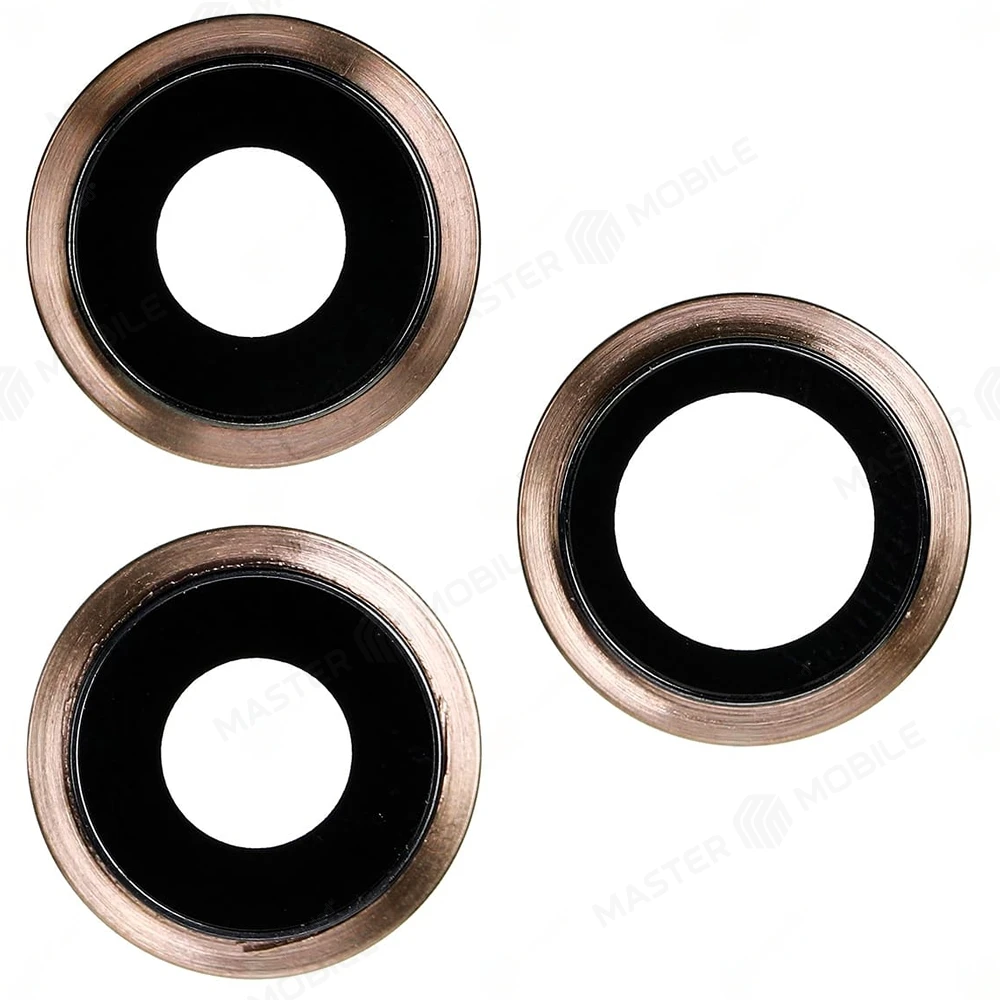 Стекло задней камеры для Apple iPhone 11 Pro / iPhone 11 Pro Max (комплект 3 шт.) (в рамке) (золотистый)  фото №1