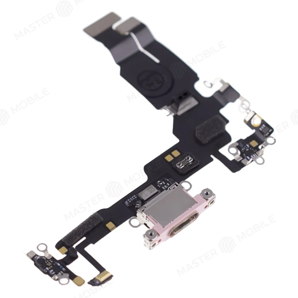 Шлейф для Apple iPhone 15 с комп. + разъем зарядки + микрофон (розовый) (ORIG100) фото №3