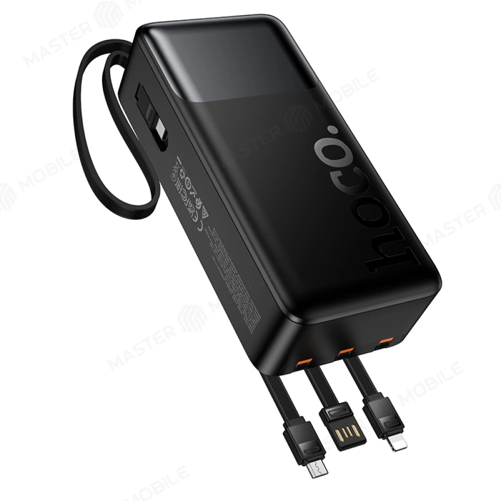 Внешний накопитель Hoco J156B 30000 mAh с кабелями TypeC + MicroUSB + USB+ Lightning (черный) фото №3