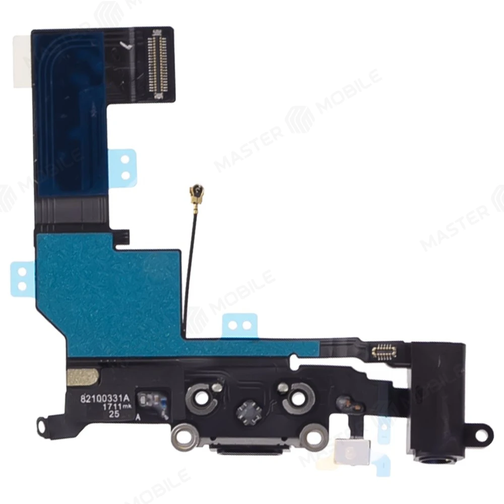 Шлейф для Apple iPhone SE с комп. + разъем зарядки/гарнитуры + микрофон (черный) фото №2