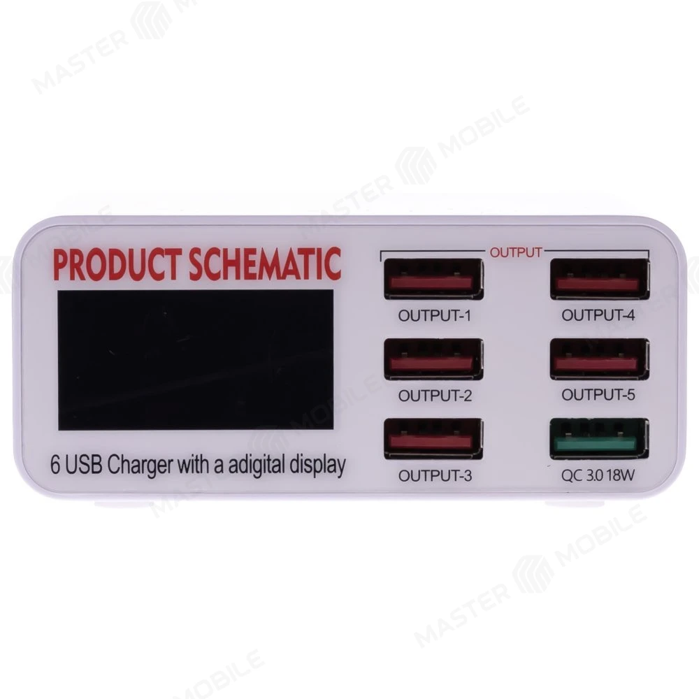 Зарядная станция Product Schematic WLX-896 на 6 USB портов с дисплеем (40W) фото №1